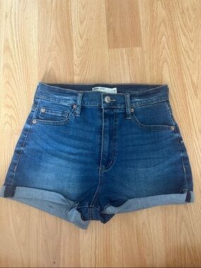 Garage Dark Blue High-Rise Rolled Hem Jean Shorts